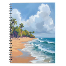 Caderno Espiral Hawaii Ocean Shore Watercolor Painting