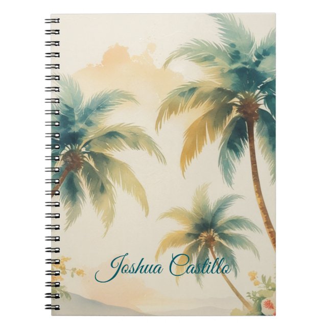 Caderno Espiral Hawaii Palms Calligraphy Simple Professional Name (Frente)