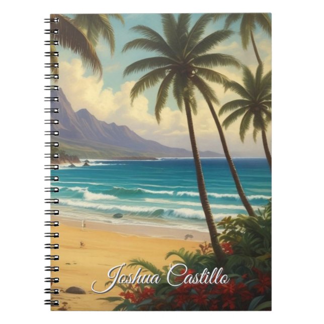 Caderno Espiral Hawaii Sunset Calligraphy Simple Professional Name (Frente)