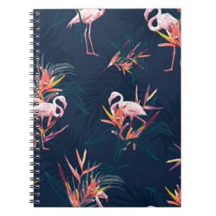 Caderno Espiral Hawaii Tropical Flamingo com Pássaro do Paraíso 