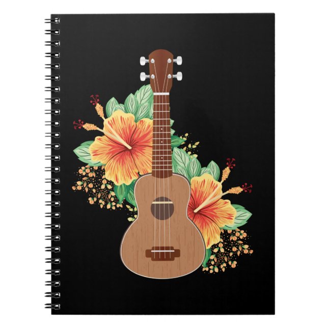 Caderno Espiral Hawaiian Flowers Ukulele Guitar Hawaii (Frente)