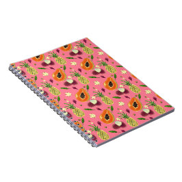 Caderno Espiral Hawaiian Tropical Fruit Pattern Coral Notebook