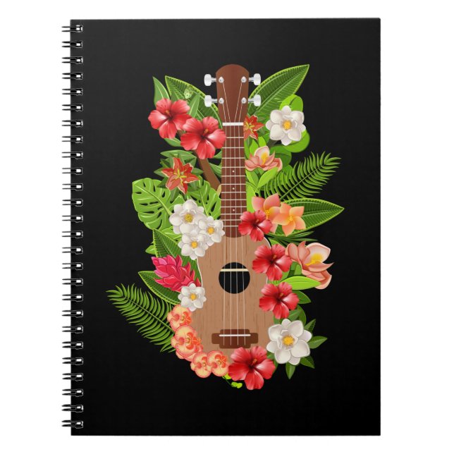 Caderno Espiral Hawaiian Ukulele Guitar Flowers Hawaii (Frente)