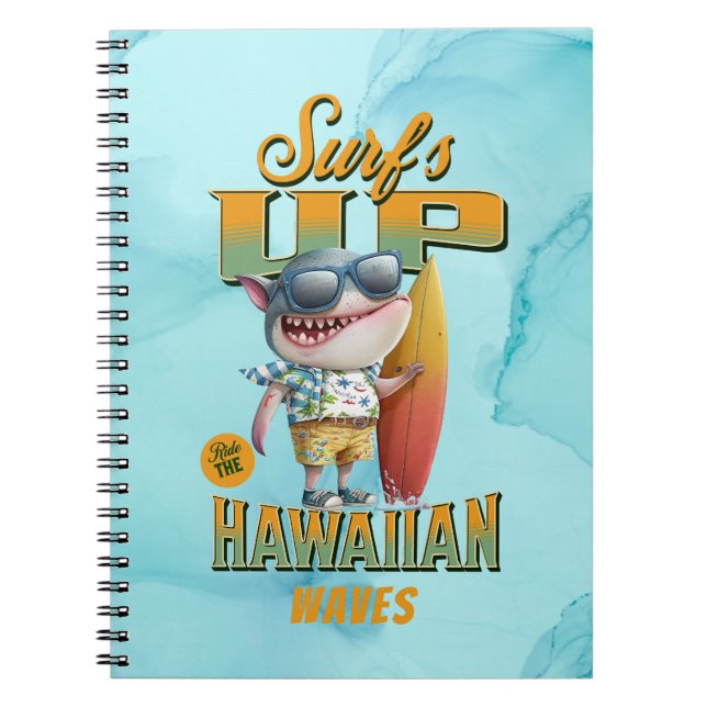 Caderno Espiral Hawaiian Waves Surf Pidgin Slang Shark (Frente)