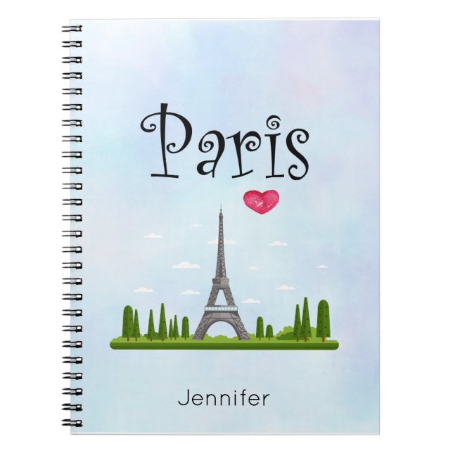 Caderno Espiral Heart Paris com Eiffel Tower Custom (Frente)