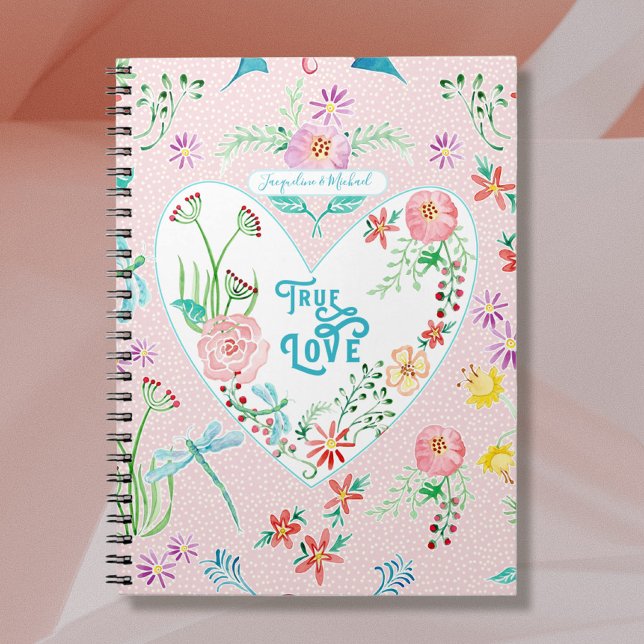 Caderno Espiral Hearts Floral n Love Dragonfly Dia de os namorados (Criador carregado)