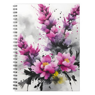 Caderno Espiral Heather - Flores aquarela