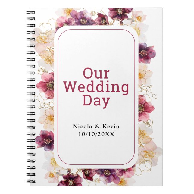 Caderno Espiral Hellebore Floral Burgundy Wedding Planner (Frente)