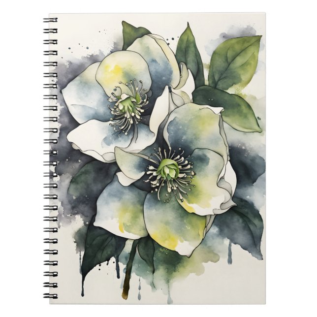 Caderno Espiral Hellebore - Flores aquarela (Frente)