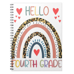 Caderno Espiral Hello 4th Grade Leopard Rainbow Fourth Grade Back