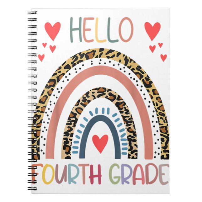 Caderno Espiral Hello 4th Grade Leopard Rainbow Fourth Grade Back (Frente)
