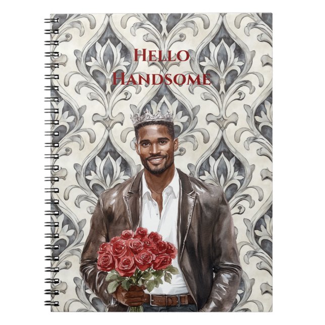 Caderno Espiral Hello Handsome Black Man Royal Romantic Red Roses (Frente)