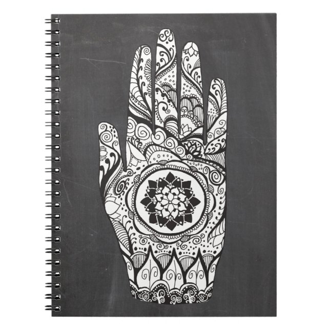 Caderno Espiral Henna Tatuagem Mão Com Flor De Lotus (Frente)