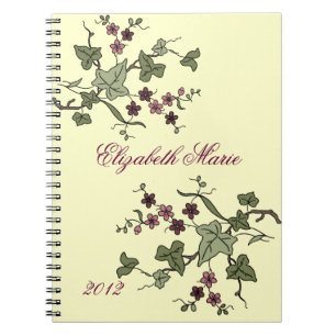 Caderno Espiral Hera inglesa & Flor-Nome roxo