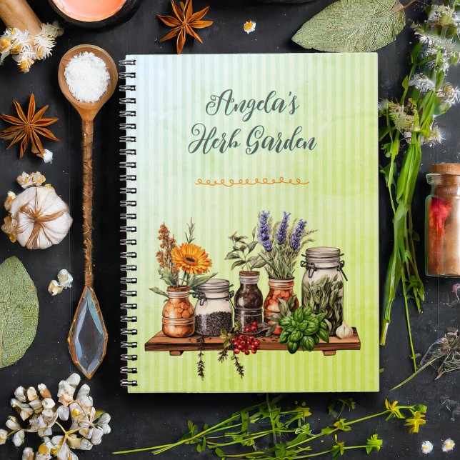 Caderno Espiral Herbal Jars Growers Personalized Garden Journal (Criador carregado)