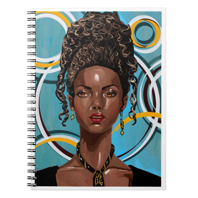 Caderno Espiral Hermoso retrato colorido de una mujer afro (Frente)