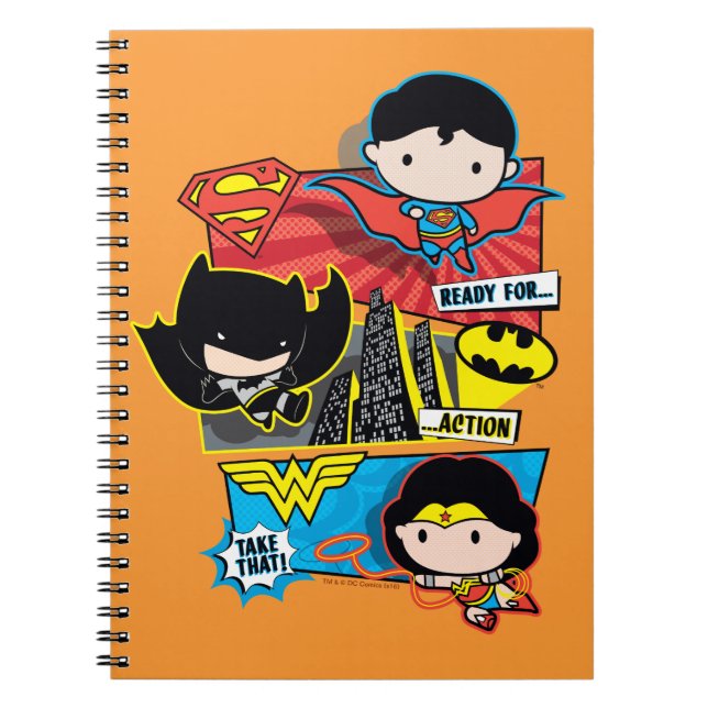 Caderno Espiral Heróis Chibi Prontos Para Ação! (Frente)