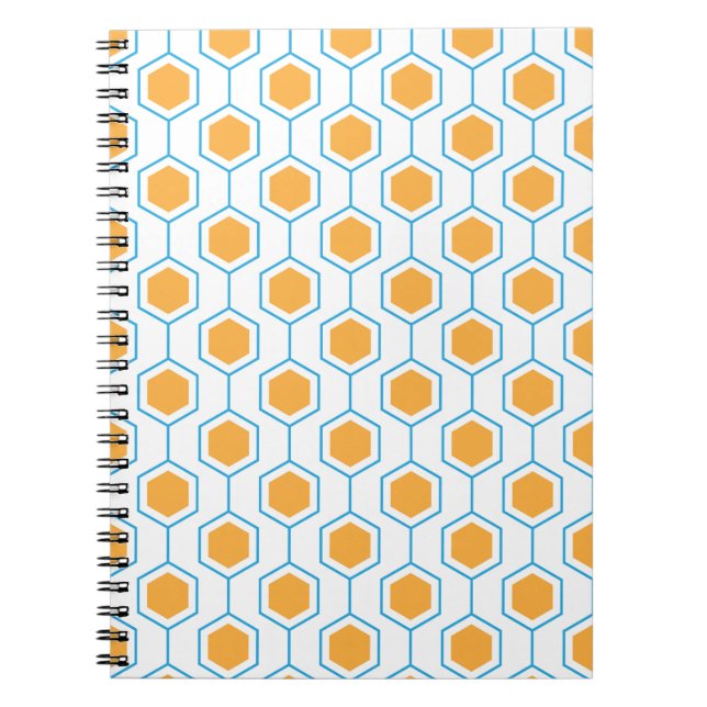 Caderno Espiral Hexagon abstract geometrical pattern in orange blu (Frente)