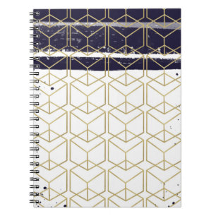 Caderno Espiral Hexágono Moderno Glam Geométrico Azul Naval Dourad