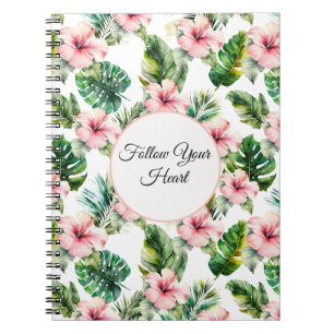 Caderno Espiral Hibisco Floral Rosa Tropical