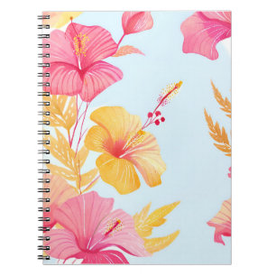 Caderno Espiral Hibisco Lindo   Aquarela de Flor Tropical