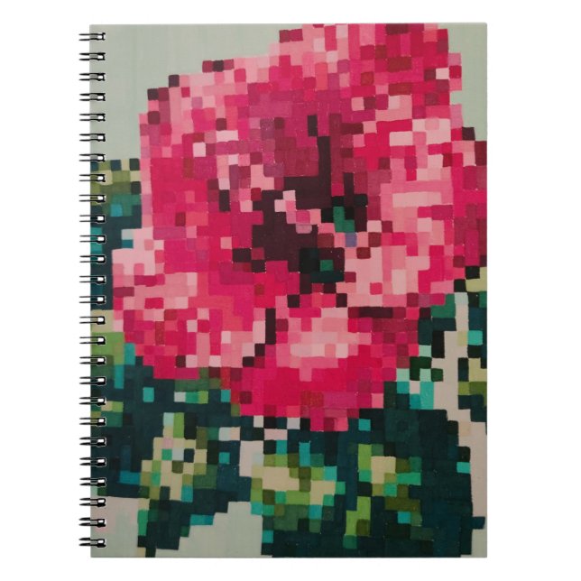 Caderno Espiral Hibisco Rosa em Cores de Pixel Suave (Frente)