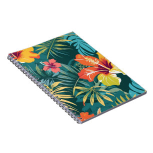 Caderno Espiral Hibisco Tropical e Folhas de Palmeira