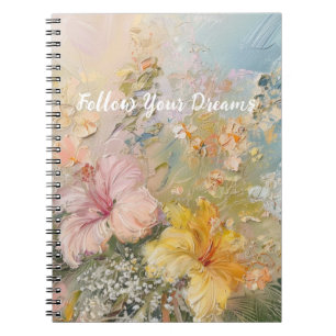 Caderno Espiral Hibisco Tropical Flores Amarelas Rosa