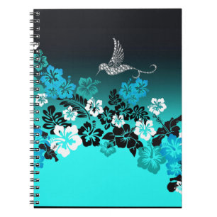 Caderno Espiral Hibiscus em Turquesa com Bolsa de compra de Hummin