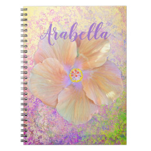 Caderno Espiral Hibiscus, flor tropical, cor-de-rosa, iridescente,