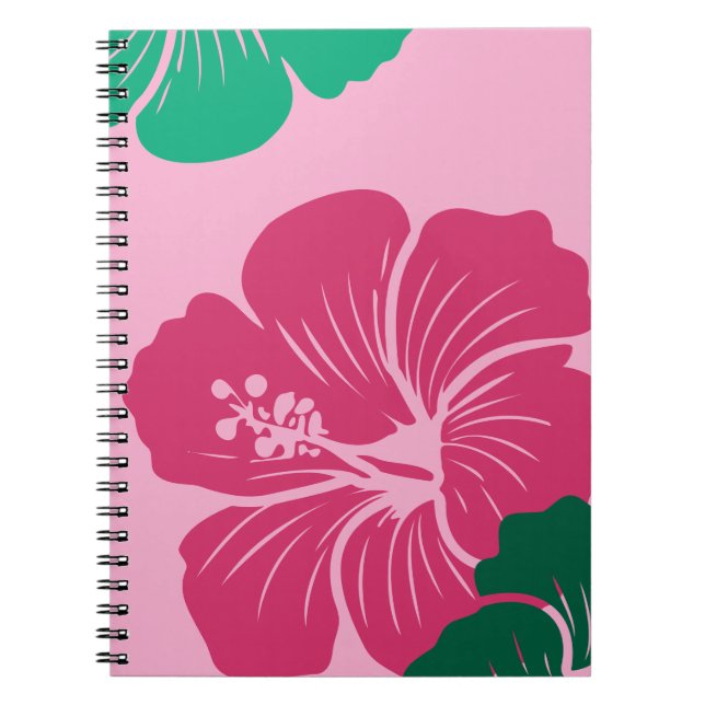 Caderno Espiral Hibiscus Flower Hot Pink with Green Leaves (Frente)