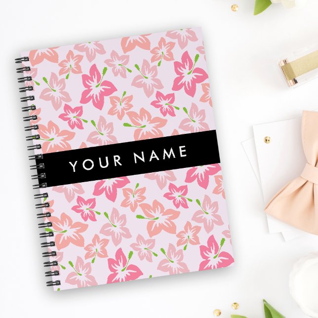 Caderno Espiral Hibiscus Rosa, Flores Rosa, Seu Nome (Criador carregado)