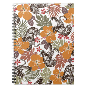 Caderno Espiral Hibiscus Tiger, Padrão Exótico.