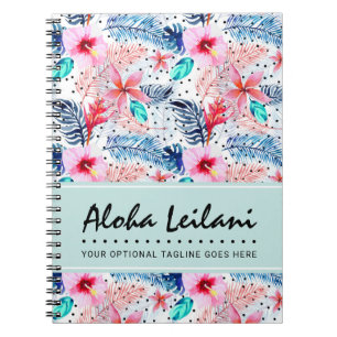 Caderno Espiral Hibiscus Tropical Havaiana e Palm Leaf Watercolor