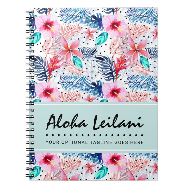 Caderno Espiral Hibiscus Tropical Havaiana e Palm Leaf Watercolor (Frente)