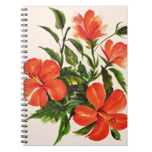 Caderno Espiral Hibiscus vermelho quente
