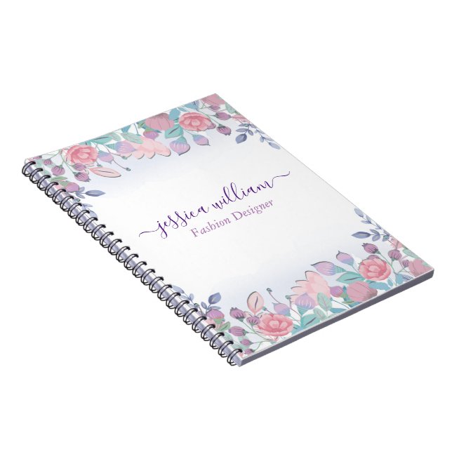 Caderno Espiral Hidrangeácias Florais em Aquarela Azul Chic Modern (Lado Direito)