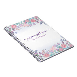 Caderno Espiral Hidrangeás Florais Azul Aguarela Chic Moderno