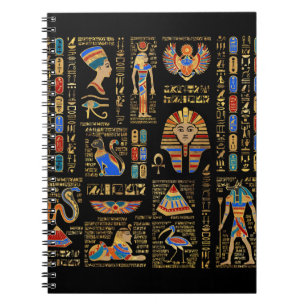 Caderno Espiral Hieróglifos egípcios e divindades em preto