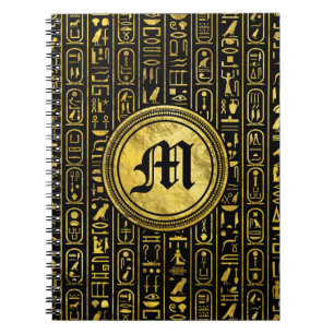 Caderno Espiral Hieroglyphs Dourados antigos egípcios do monogram