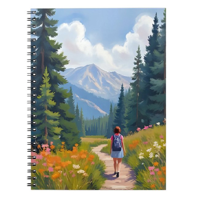 Caderno Espiral Hiking Trail Mountain Nature Landscape Watercolor (Frente)