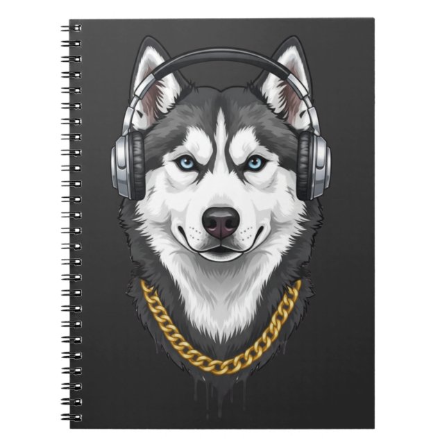 Caderno Espiral Hip-Hop Husky – Cool Streetwear Dog (Frente)