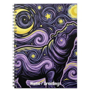 Caderno Espiral Hipopótamo Artístico Girando Céu Noturno Estrelado