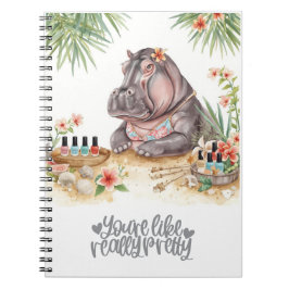 Caderno Espiral Hipopótamo de Spa na Praia com Manicure de Biquíni