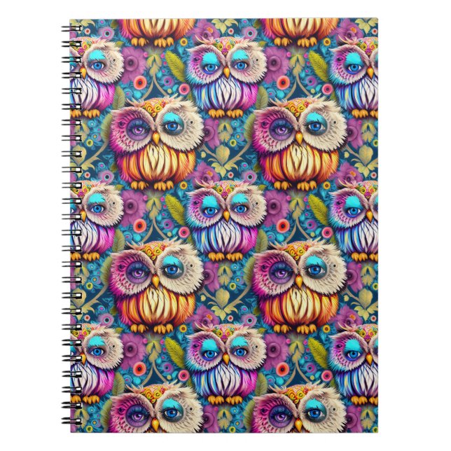 Caderno Espiral Hippie Trippy Colorful Owl (Frente)