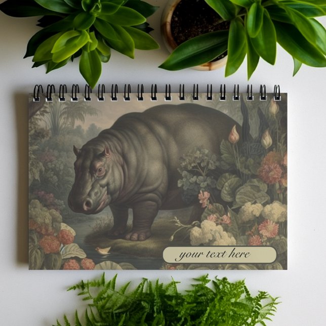 Caderno Espiral Hippo Botânico Vintage, personalizável (Criador carregado)