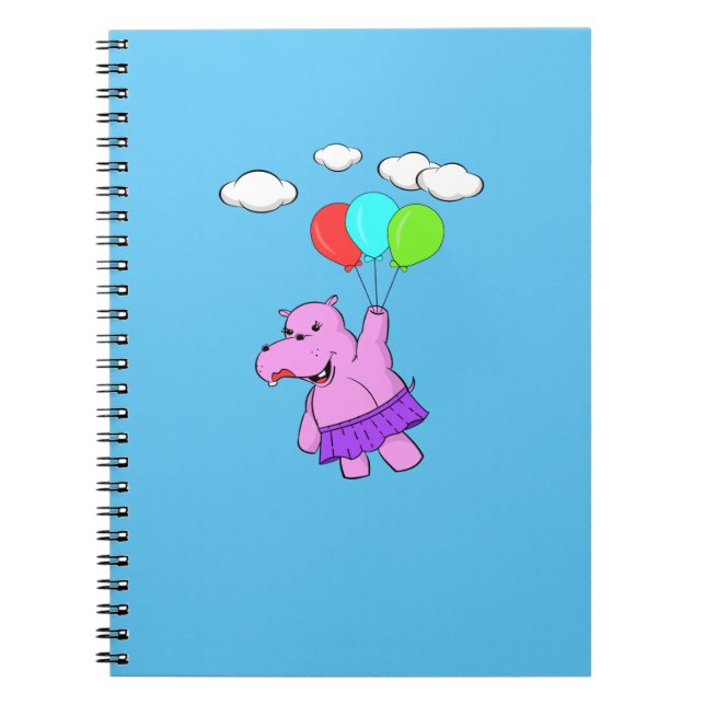 Caderno Espiral Hippo Rosa Voando Com Balões (Frente)