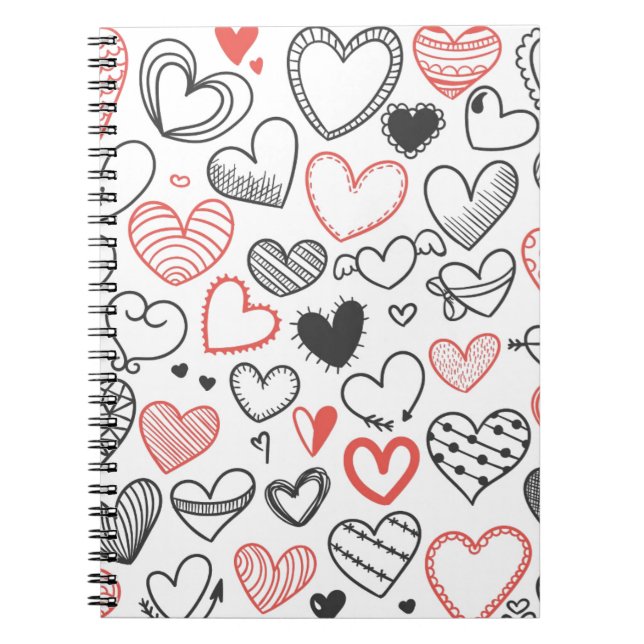 Caderno Espiral hipster de rabisco namorados vermelho e preto (Frente)
