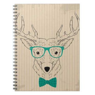 Caderno Espiral Hipster Reindeer Elk com óculos graciosos Natal
