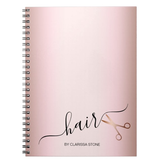 Caderno Espiral Hirestilista de tesouras de ouro rosa modernas e e (Frente)